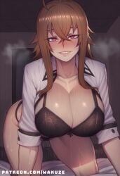 ai_generated all_fours big_ass big_breasts big_butt big_thighs black_bra blush brown_hair high_school_dxd huge_ass huge_breasts huge_butt huge_thighs purple_eyes venelana_gremory wanuze wide_hips