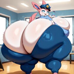 ai_generated anthro ass_bigger_than_head ass_cleavage breasts_bigger_than_head butt_crack eeveelution furry furry_female huge_ass huge_breasts hyper hyper_ass hyper_breasts large_ass large_breasts looking_back massive_ass massive_breasts pokemon pokemon_(species) police police_uniform sylveon tagme thick_thighs tight_clothes tight_clothing