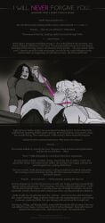 2025 2d 2girls blonde_female bra clothed collar cunnilingus dark_hair dominant dominant_female female hairy_pussy highres incase leash leash_and_collar leash_pull looking_at_partner looking_down messy_hair stockings story submissive submissive_female text uncensored yuri