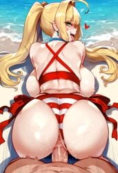 1boy 1girls ai_generated ass beach big_breasts blonde_hair breasts fate/grand_order fate_(series) female female_focus green_eyes hips huge_breasts huge_cock large_breasts light-skinned_female looking_pleasured male navel nero_claudius_(fate) nero_claudius_(swimsuit_caster) sex thick_thighs thighs twintails vaginal_sex wide_hips