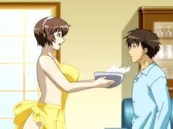 1boy 1girls anime_screencap ass before_blowjob before_creampie before_fellatio before_sex before_vaginal_penetration bowl breasts brown_hair brown_hair_female busty busty_female busty_girl closed_mouth clothed_male_naked_female clothed_male_nude_female conversation cup enormous_breasts enormous_tits female fushimi_kenta gigantic_breasts gigantic_tits huge_ass huge_breasts huge_butt hyper_breasts hyper_tits lewd lewd_female maid maid_headdress male massive_breasts massive_tits mature_female milky_(company) milky_animation_label ms_pictures naked naked_apron naked_female nonomiya_momoko nude nude_apron nude_female open_eyes open_mouth open_mouth_smile pajamas pervert pervert_female plate screencap shimai_tsuma_3 shimaizuma_3 short_brown_hair short_hair short_hair_female sofa super_breasts super_tits talking whisk wine_glass