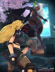1futa 1girls 2d african african_female breasts clothed clothed_female dark-skinned_female dark_skin erection female futanari gameplay gameplay_mechanics huge_cock intersex light-skinned_futa light-skinned_futanari light_skin magik_(illyana_rasputin) magik_(marvel_rivals) marvel marvel_comics marvel_rivals penis public public_nudity shocked shocked_expression storm_(marvel_rivals) storm_(x-men) supercakes tagme x-men
