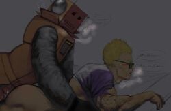 2boys antennas arabych_(artist) digital_drawing_(artwork) gay gay_sex green_glasses heavy_breathing male male/male man_ass pozzi purple_sweater roblox robot robzi russian_text self_upload tagme yellow_hair youtube youtuber youtubers