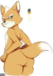 1boy anthro ass crazedg dat_ass fox fox_mccloud fur furry furry_only looking_back looking_up male male_only nintendo nude presenting_hindquarters solo standing star_fox video_games