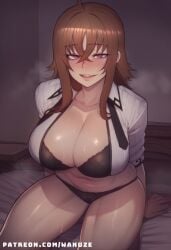 ai_generated big_ass big_breasts big_butt big_thighs black_bra blush brown_hair high_school_dxd huge_ass huge_breasts huge_butt huge_thighs purple_eyes sitting venelana_gremory wanuze wide_hips