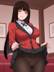 1girls ai_female ai_generated anipai big_breasts black_hair breasts brown_eyes female jabami_yumeko kakegurui nail_polish naughty_face perfect_body perfect_legs red_eyes red_nails showing_panties showing_pussy skirt skirt_lift skirt_up student thick_thighs