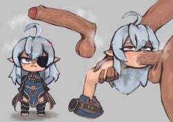1girl ahoge angry angry_face balls big_penis blowjob blue_eyes chibi choking_on_cock clothed deep_blowjob deepthroat erection eyepatch fellatio female frostwallart geega genital_fluids genitals green_hair heterochromia long_neck neck_grab oral penis precum red_eyes secretly_loves_it simple_background size_difference testicles uncircumcised virtual_youtuber vshojo vtuber white_hair