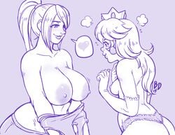 arms ass bare_arms bare_hips bare_shoulders big_areolae big_breasts blockdevil breast_jiggle breasts busty clavicle crown curvaceous curvy earrings elbow_gloves erect_nipples exposing female female_only gloves hips human jiggle jiggling large_areolae large_breasts lips mario_(series) metroid monochrome mouth multiple_girls nintendo nipples no_bra partially_nude partially_undressed plump_lips presenting_breasts princess_peach sagging_breasts samus_aran shoulders showing spoken_heart super_smash_bros. thong topless uncensored underwear undressing video_games voluptuous yuri