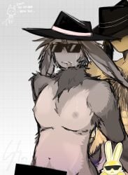 2boys areolae artist_signature censor_bar censored chance_(forsaken) doublefedora dream_game fedora forsaken_(roblox) furry mafioso_(dream_game) male male/male male_only nipples roblox roblox_game robloxian self_upload shrimpsauce sunglasses tagme yaoi