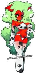 cow_print cowprint_bikini cowprint_lingerie demon demon_girl demon_horns demon_tail green_hair panty_&_stocking_with_garterbelt red_skin scanty_daemon slugbox tagme yellow_eyes