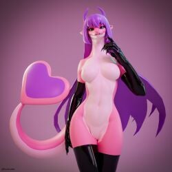 absurd_res anthro bedroom_eyes breasts clothing female handwear hi_res kobold kurolatex latex latex_clothing latex_handwear latex_legwear legwear looking_at_viewer narrowed_eyes scalie seductive simple_background solo