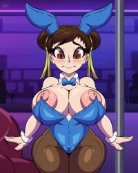 1girls animated areolae big_breasts blush bouncing_breasts breasts brown_hair bunny_ears bunnysuit chun-li embarrassed female light-skinned_female light_skin nipples shadowthespirit solo solo_female solo_focus street_fighter stripper_pole tagme voluptuous voluptuous_female