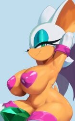 2d alternate_version_available armpits arms_behind_head bedroom_eyes big_breasts breasts chaos_emerald colored cranihum elbow_gloves female functionally_nude looking_at_viewer mobian mobian_(species) mobian_bat pasties rouge_the_bat sega smirk sonic_(series) sonic_adventure_2 sonic_the_hedgehog_(series) tail thighhigh_boots wide_hips wings