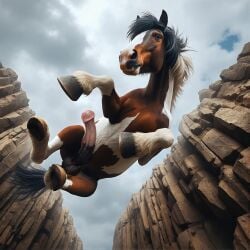 ai ai_generated cliff death equid equine equine_genitalia equine_penis falling horse horse_penis horsecock imminent_death mammal penis realistic scared solo_feral