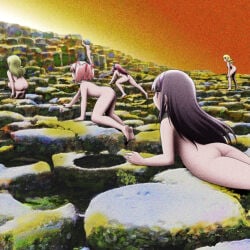 akemi_homura album_cover ass breasts long_hair mahou_shoujo_madoka_magica medium_hair multiple_girls nude parody shingyouji_tatsuya short_hair tomoe_mami