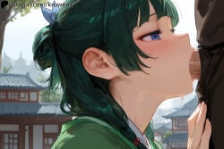 1girls ai_generated blowjob blue_eyes blush close-up deepthroat fellatio female female_focus from_side green_hair krowenx kusuriya_no_hitorigoto maomao_(kusuriya_no_hitorigoto) oral oral_sex penis penis_in_mouth sucking sucking_penis uncensored