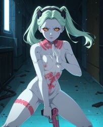 ai_generated cybergirl cybernetics cyberpunk:_edgerunners gun naked naked_female netflix nipples nude nude_female pussy rebecca_(edgerunners) solo solo_female