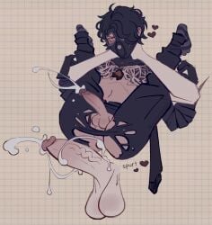 anal anal_sex ass blush clothed clothed_sex clothing creampie cum cum_in_ass cum_inside cumming cumshot disembodied_penis emil_(identity_v) english_text erection full_nelson gay hastur_the_feaster_(identity_v) identity_v male_only orgasm ripped_clothing sex short_hair size_difference watermark yaoi