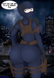 2026 background balaclava big_ass big_breasts black_eyes bullseye_(marvel) daredevil_(series) english_text female female_focus female_only genderbend genderbent genderswap genderswap_(mtf) hi_res high_resolution highres looking_at_viewer marvel marvel_cinematic_universe marvel_comics mature_female milf polxnart_(artist) rule_63 speech_bubble tactical tactical_gear tactical_vest tagme text text_bubble