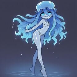 ai_generated blue_eyes blue_hair jellyfish jellyfish_humanoid micro_bikini original_character small_ass small_breasts smaller_female waifu waifu_night water