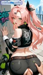 1boy 1girls 2026 ai_assisted ai_generated anime ass big_ass boobs booty breasts bust clothing_cutout cock dick earrings green_eyes hetero hi_res high_quality high_resolution highres jewelry nicole_demara patreon patreon_username penis pink_hair shorts skypassion solo_focus stable_diffusion tits torn_clothes watermark zenless_zone_zero
