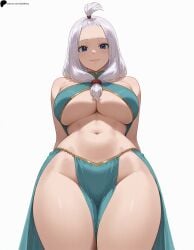 1girl 1girls ai_generated armpit_crease arms_behind_back bare_shoulders blue_eyes breasts closed_mouth fairy_tail female female_only from_below hi_res high_quality high_resolution highres large_breasts legs_together light light_blush lips long_hair looking_at_viewer midriff mirajane_strauss navel no_panties nose opal_nemy patreon_logo patreon_url patreon_username pelvic_curtain plain_background self_upload shadow shiny shiny_clothes shiny_hair shiny_skin simple_background smile solo standing thick_thighs thighs underboob watermark white_background white_hair