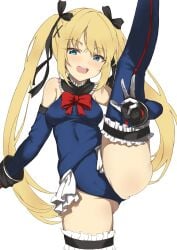 1girls blonde blonde-haired_female blonde_female blonde_hair blue_eyes blue_one-piece_swimsuit blue_swimsuit blue_thighhighs breasts dead_or_alive female legs_up long_hair marie_rose marie_rose_(devilish_servant_against_the_splashing_waves) nametake_(nekoyasya12172) official_alternate_costume one-piece_swimsuit small_breasts swimsuit thighhighs twintails