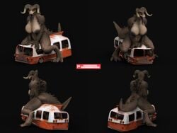 1girls anthro bambookat black_background claws deathclaw fallout female horns monster monster_girl sitting spikes tail tongue