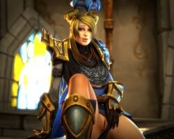 1girls 3d armored_female blender blonde blonde_female blonde_hair church_interior clothed elf_ears female female_focus female_only half_elf indoor inviting inviting_viewer knee_boots legs_apart notablyfishy paladin paladin_(warcraft) panties_aside pauldrons player_character pussy showing_off showing_pussy solo solo_female stained_glass vignette warcraft world_of_warcraft
