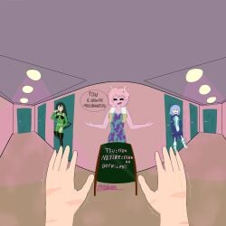 blue_eyes blue_hair boku_no_hero_academia first_person_view green_hair hero_outfit_(mha) heroine izuku_midoriya mina_ashido my_hero_academia nejire_hado open_mouth perspective pink_hair price prostitution scars tongue_out tsuyu_asui yellow_eyes