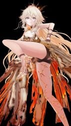 1girl ass big_ass black_panties blonde_hair breasts bullet burned_clothing cinderella_(silver_palace) closed_mouth collar colored_inner_hair commentary crown dress female female_only fire from_below hair_between_eyes heels high_heels highres huge_ass jewelry large_breasts long_hair looking_at_viewer looking_down mommy multicolored_hair orange_dress panties pink_eyes purple_eyes pussy pussy_visible_through_clothes saint_laurent_paris shoes silver_palace sleeveless sleeveless_dress smile smirk solo step_on_me_mommy thick_thighs thighs two-tone_dress two-tone_hair underwear upskirt viewed_from_below white_dress white_hair white_shoes