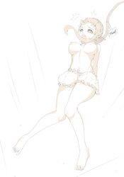arms_behind_back artist_request asphyxiation big_breasts bloomers breasts execution female hanged large_breasts monochrome nipples noose open_mouth rope thief topless