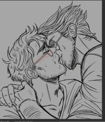 black_and_white blush blush_lines french_kiss fully_clothed gay glasses kissing making_out male_only no_sex project_hail_mary rocky_(project_hail_mary) ryland_grace tongue