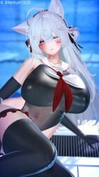 1girls breasts gloves large_breasts leotard looking_at_viewer lying pool school_swimsuit schoolgirl schoolgirl_uniform silentium1620 silya swimming_pool tagme thighhighs tie transparent_clothing tummy vrchat water