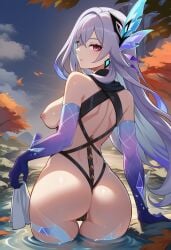1girls ai_generated alternate_costume ass_focus big_ass big_breasts big_butt big_nipples big_thighs exposed_ass exposed_breasts exposed_nipples exposed_shoulders female female_focus female_only genshin_impact hentai holding_object hoyoverse light-skinned_female long_hair looking_at_viewer looking_back lunealter mature_female mihoyo multicolored_hair neutral_expression nsfw partially_clothed patreon purple_eyes skirk_(genshin_impact) standing thick_ass thick_butt thick_hips thick_legs thick_thighs uncensored white_hair