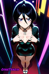 ai_generated anime black_dress black_eyes black_hair black_makeup bleach dress girl heels nightclub osretenzin rukia rukia_kuchiki small_breasts small_hips small_waist smaller_female
