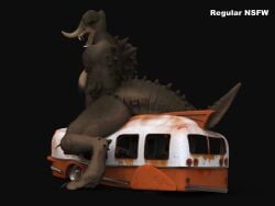 1girls anthro bambookat black_background claws deathclaw fallout female horns monster monster_girl sitting spikes tagme tail tongue video