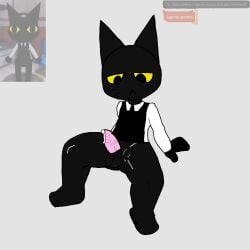 animal_hospital black_body black_cat cat dick enjoying furry naked naked_male reference_image roblox roblox_game seated secret_agent secret_agent_(animal_hospital) self_upload shrimpoangry tagme yellow_eyes