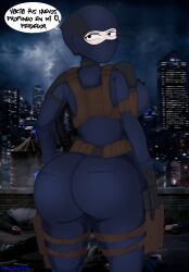 2026 alternate_color background balaclava big_ass big_breasts black_eyes bullseye_(marvel) daredevil_(series) female female_focus female_only genderbend genderbent genderswap genderswap_(mtf) hi_res high_resolution highres looking_at_viewer marvel marvel_cinematic_universe marvel_comics mature_female milf polxnart_(artist) rule_63 spanish_text speech_bubble tactical tactical_gear tactical_vest tagme text