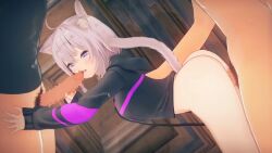 1girls 2boys animated artist_request cat_ears cat_tail feline from_behind handjob hololive nekomata_okayu purple_eyes purple_hair tagme tail unknown_artist video virtual_youtuber