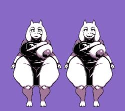 big_ass big_breasts big_thighs boxgarten pixel_art surprised surprised_expression toriel torn_clothes undertale undertale_(series)
