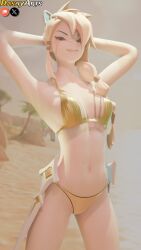 1girls 3d 3d_(artwork) areola areolae arms_behind_head bandaid bandaid_on_nose bikini bikini_bottom bikini_top blender blonde blonde_female blonde_hair blurry_background bra breasts cat_ears cat_girl catgirl cleavage dashyarts detailed_background epic_games erisa_(fortnite) female female_focus female_only fortnite fortnite:_battle_royale gold_bikini light-skinned_female light_skin looking_at_viewer nipples panties partially_clothed petite petite_body petite_female presenting_breasts showing_off slim_waist smile smiling standing tease teasing underwear watermark