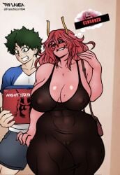 boy female franchico1994 freckles girl izuku_midoriya male mina_ashido my_hero_academia tagme