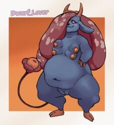 anthro big_belly bovine chubby_female cow_anthro cow_horns dwarf_lover fat female flower milktank nude pokemon_(species) vileplume
