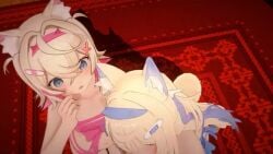1boy 2girls animated artist_request blonde_hair blue_eyes demon_girl from_behind fuwawa_abyssgard hololive hololive_english mococo_abyssgard oral pink_eyes sex sex_from_behind sisters tagme tail unknown_artist video
