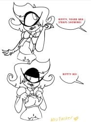 bottomless bra_strap_is_showing_(meme) cyclops demon_girl flashing_bra hazbin_hotel hellaverse meme niffty niffty_fucker offscreen_character pubic_hair