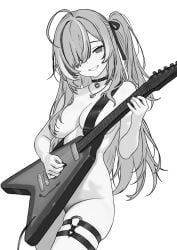 1girls breasts convenient_censoring convenient_censorship danimocles electric_guitar emo female guitar hololive hololive_english hololive_english_-council- hololive_english_-promise- instrument long_hair looking_at_viewer medium_breasts monochrome naked nanashi_mumei nude smile smiling smiling_at_viewer solo thigh_squish thighs virtual_youtuber vtuber