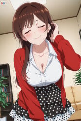 1boy absurdres adjusting_hair adult ai_assisted ai_generated big_breasts breasts chizuru_mizuhara cleavage female heeven highres ichinose_chizuru kanojo_okarishimasu leaning_forward male mature mizuhara_chizuru patreon patreon_username perfect_body rent_a_girlfriend uncensored