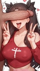 1boy 1girl 2026 ai_generated artist_name boobs breasts bust chest cock dick erection fate_(series) heart hetero hi_res high_quality highres large_penis long_hair mosaic_censoring nude patreon patreon_username penis penis_awe penis_on_face pinkname precum solo_focus testicles tits tohsaka_rin tongue tongue_out twintails twitching_penis v veins veiny_penis w watermark