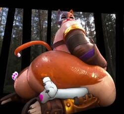 2boys armor armored_male ass background big_ass black_fur bubble_butt calico_cat cat cat_ears cat_tail feet fortnite fortnite:_battle_royale fucking gay gay_sex gif male_only meowscles_(fortnite) nyanja_(fortnite) on_top on_top_of_another orange_fur penetration sex steamybroth toes trees white_fur woods